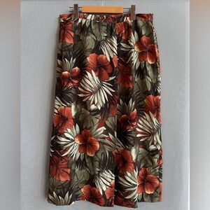 Vintage Pierre Cardin Femme Tropical Floral Faux Wrap Midi Skirt Made in Canada